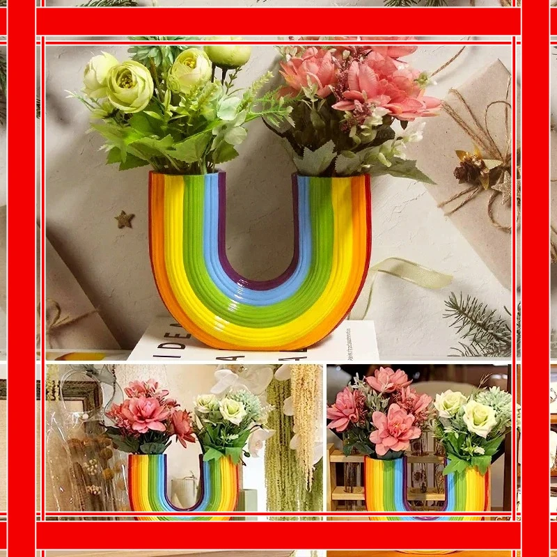 

Modern Rainbow Vase Banana Resin Vase Ornament Creative U Shape Flower Pot Table Centerpieces For Living Room Office Home Decor