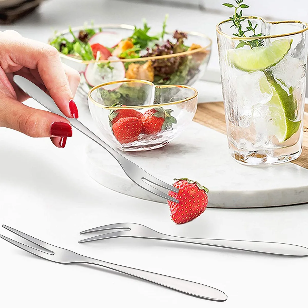 12 Pcs Dessert Forks,5.1 InchStainless Steel Mini Salad Fruit Fork Tasting Forks Cocktail Fork B20