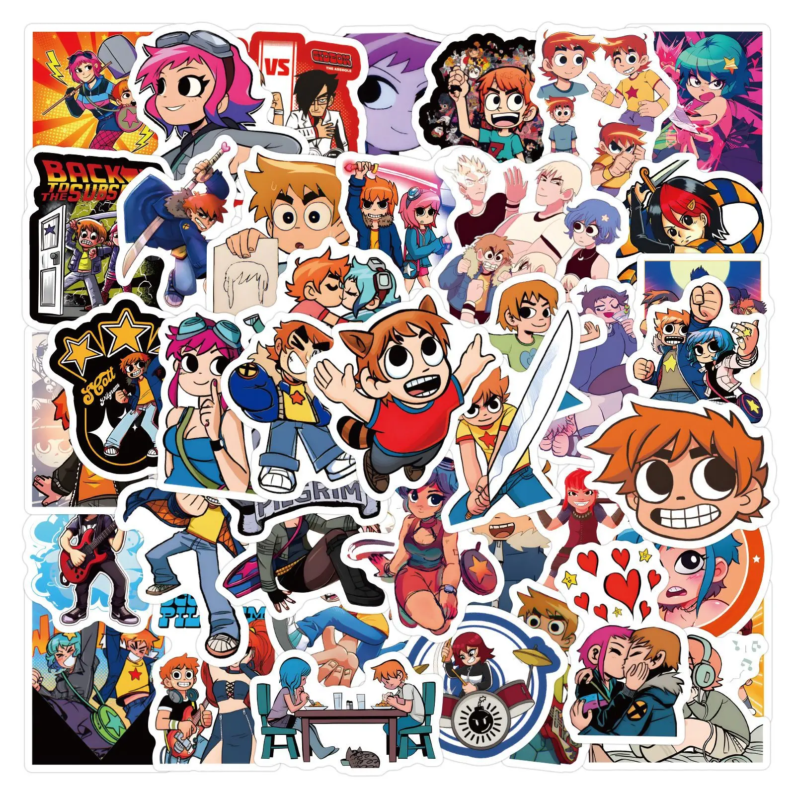 

55pcs Comic Scott Pilgrim Cartoon Graffiti Stickers Decals phone Suitcase Laptop Computer Guitar Decoration DIY Kids ClassicsToy