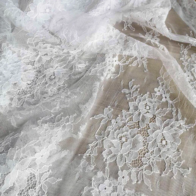 Soft French Lace Material Embroidery Light Through Mesh Composite Lace Wedding Dress Custom Lace Garment Fabric