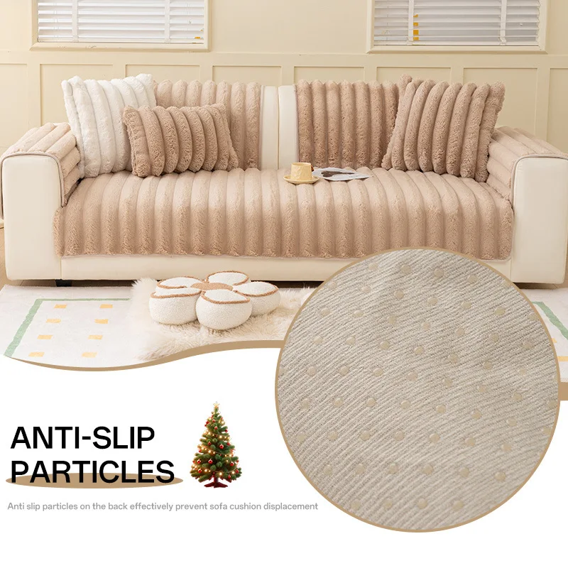 Nordic Faux Camel Velvet Sofa Cover Ultra Soft Anti-Slip Cushion for All Seasons Furniture Protection Slipcover for Living Room