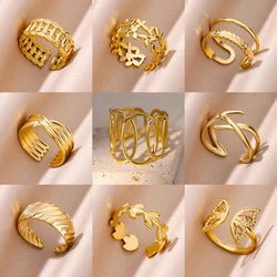 Stainless Steel Rings for Women Gold Color Irregular Opening Ring Female Vintage Party Jewelry Christmas Gift anillos mujer