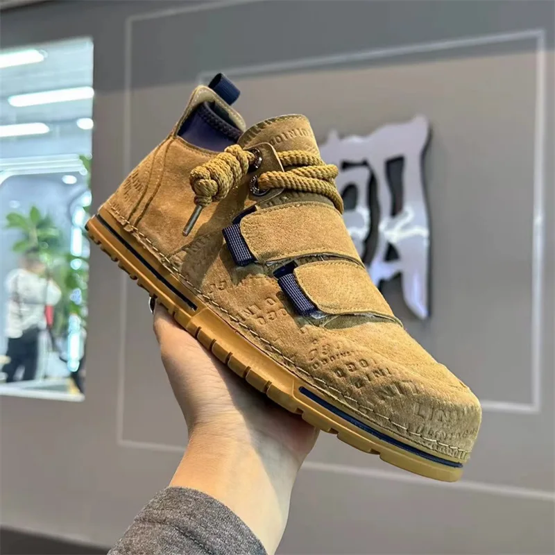 Careaymade-Men Low Top Sneakers Casual Cowhide Leather Height Platform Shoes Mesh breathable Trend Cool Ugly Cute Clown Shoes