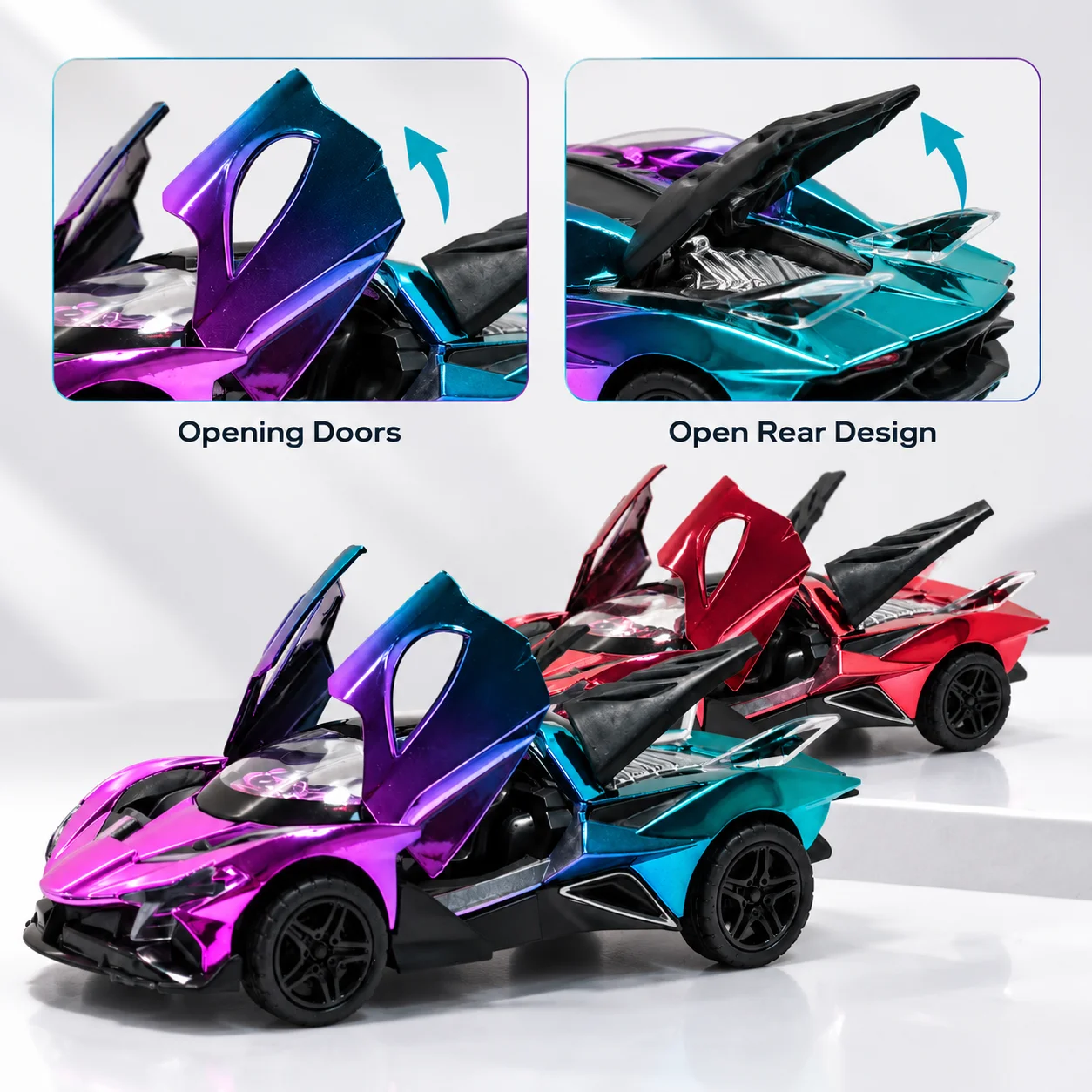 (Corrugated box) 1/36 scale, Chameleon chrome supercar style toy car, powerful spring, metal casting,the best gift.