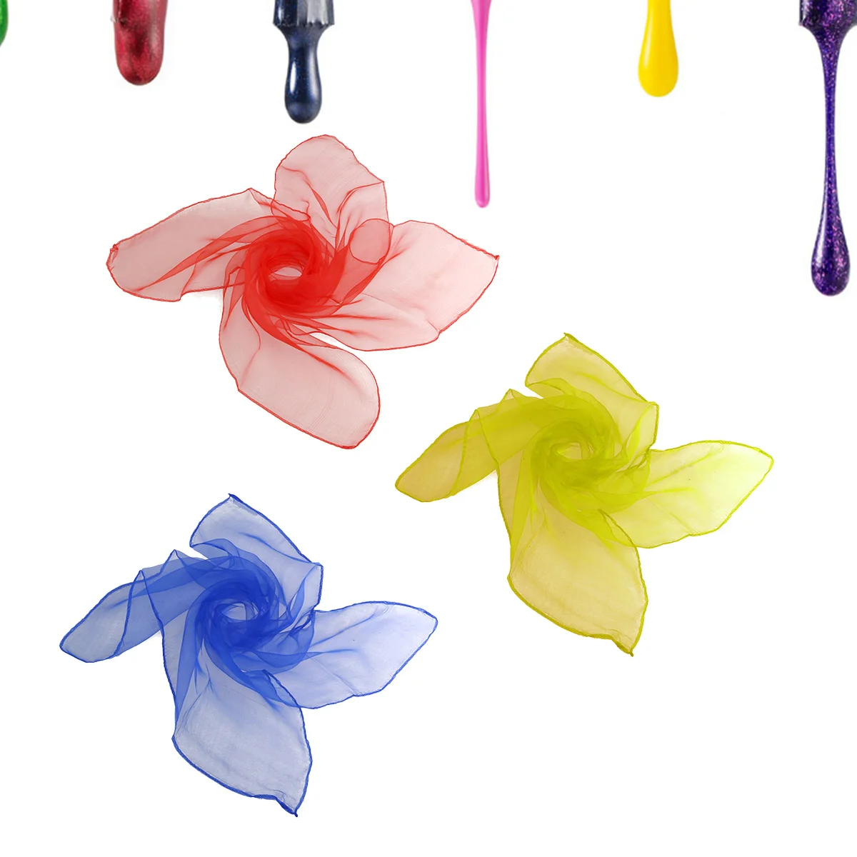 

12pcs Candy Color Silk Scarves 60X60Cm Soft Square Scarf For Dance Performance Party Decor Kindergarten Hemmed Rhythm Juggling