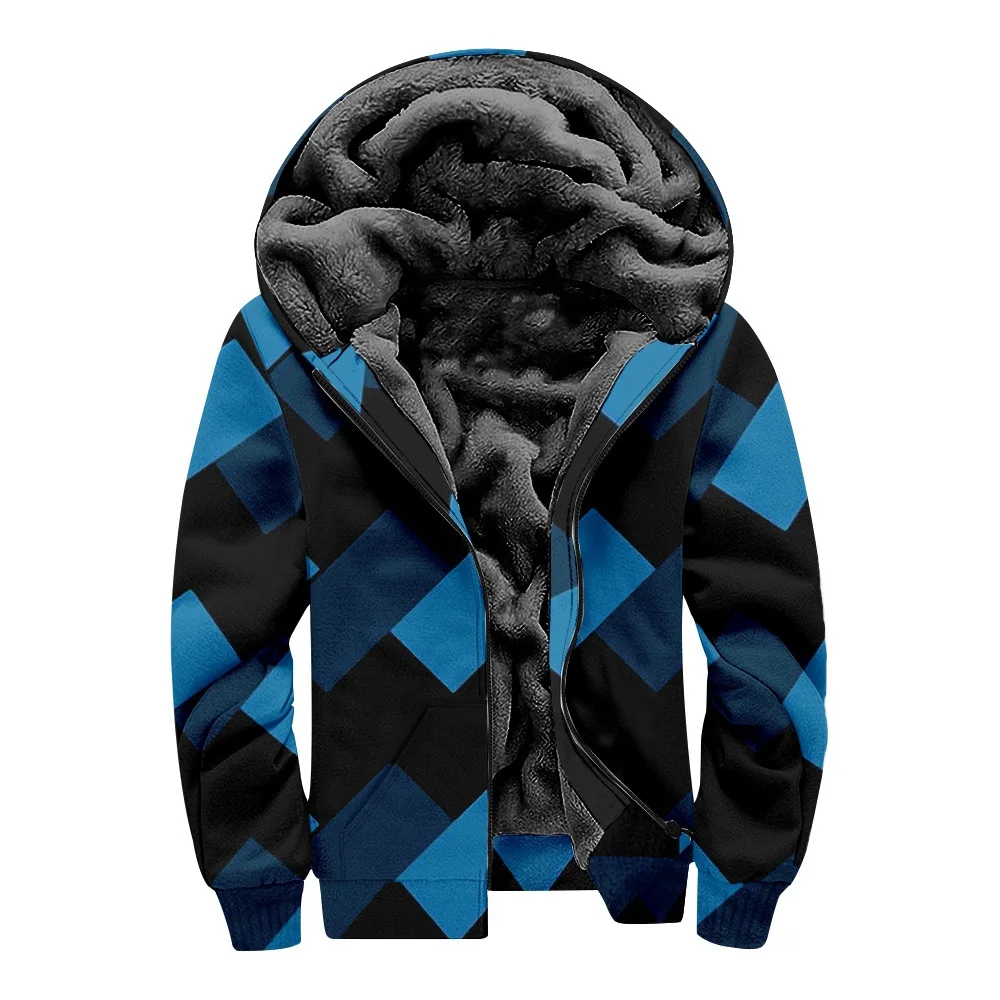 Zipper Hoodies Cardigans Blocks Wave Cute Cartoon Print Thick Outdoor Home Wear Fleece Casual Streetwear Men Women Clothing