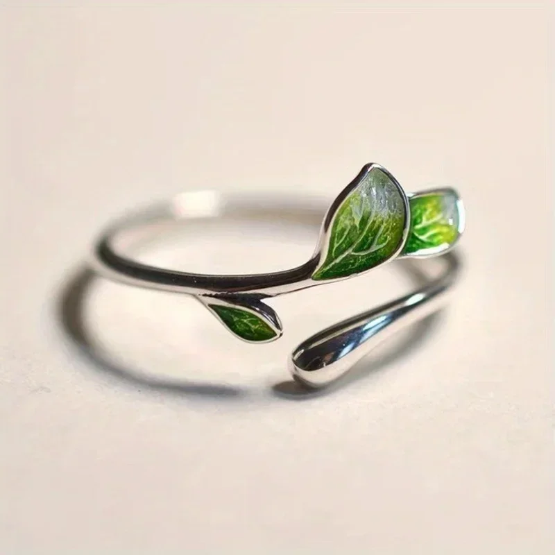 New Fashion Leaf Opening Adjustable Ring, Suitable for Women's Daily Versatile Accessories Fresh and Elegant Temperament Jewelry