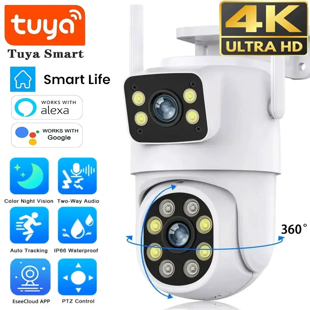 10MP Doppia Lente Tuya Wifi Telecamera PTZ Esterna 4K Wireless Doppio Schermo Telecamera di Sicurezza Auto Tracciamento Monitoraggio Video