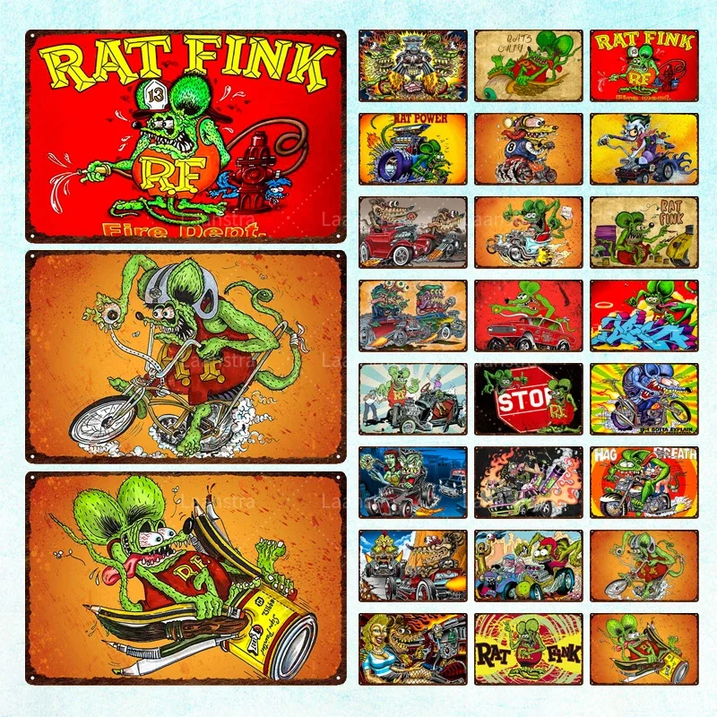 Tin Sign Garage Decor Vintage Metal Signs for Wall Decor Rat and Fink Tin Signs for Garage, Man, Cave, Bar, Pub and Club Poster