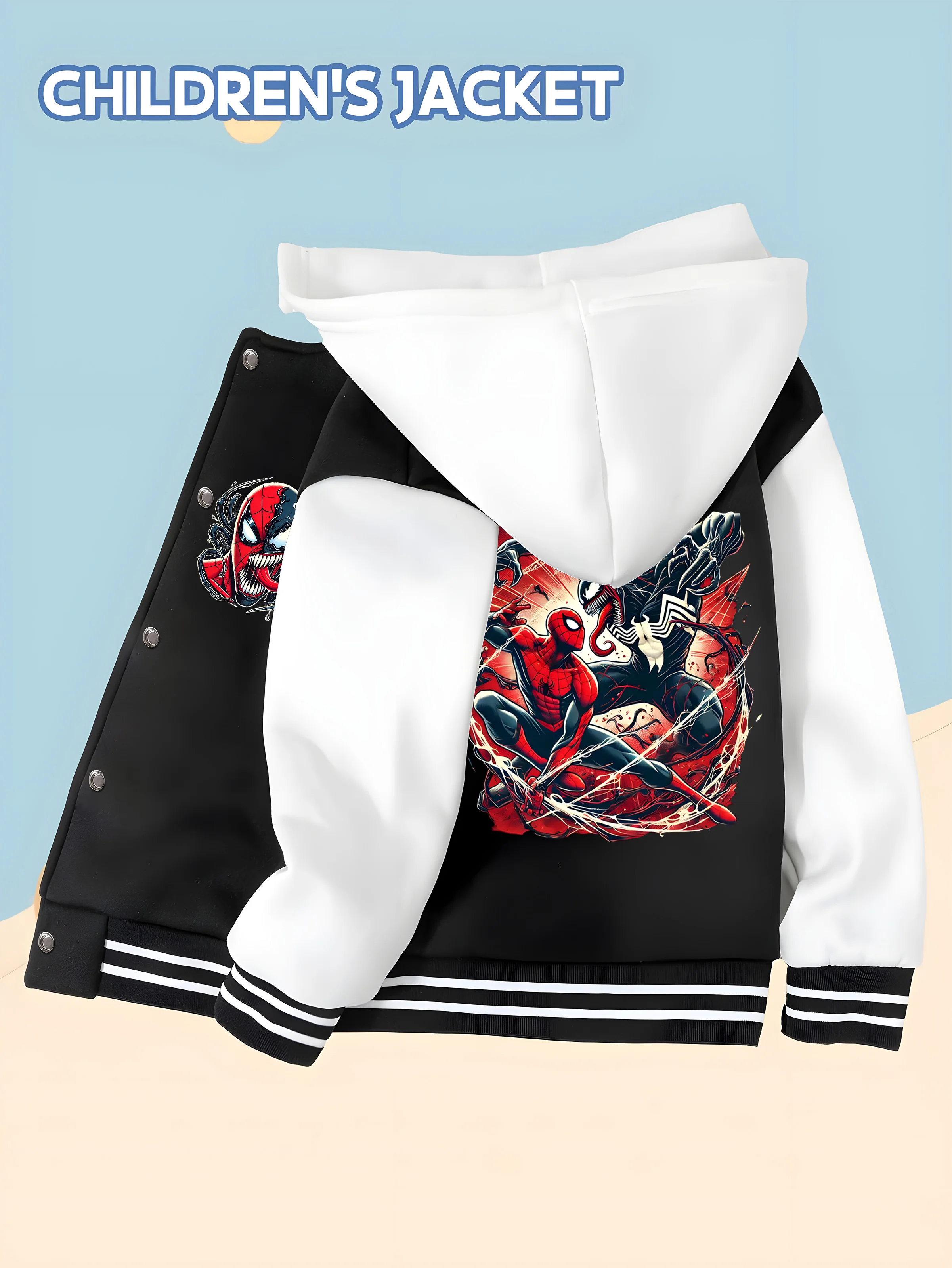 miniso-marvel-co-branded-spider-man-children's-baseball-jacket-with-creative-print-design-hooded-baseball-jacket-style-fashion