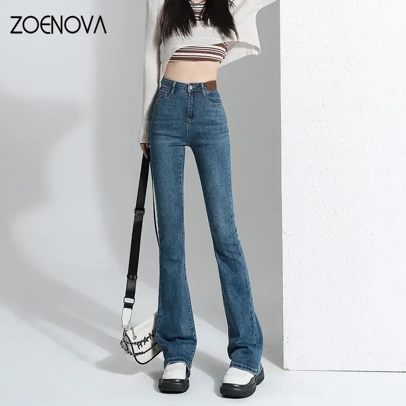 

ZOENOVA Plus Size Stretch Straight Flare Jeans Loose Casual Look Slim Street Style Soldes Vêtements Femme High Waist Baggy Pants