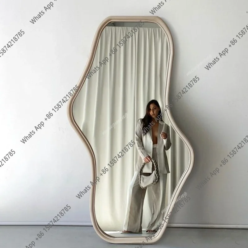 Wi Twisted Wonderland Standing Mirror Bedroom Wavy Girls Aesthetic Irregular Mirror Asymmetrical Garden Espelhos Home Decoration