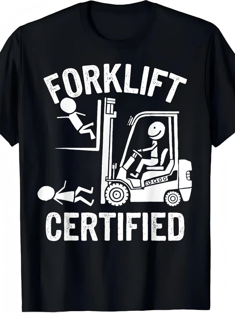 

Forklift Certified Graphic-Funny Warehouse Worker Design with Forklift Operator Cartoon&Certified Text-100%cotton men's T-shirt.