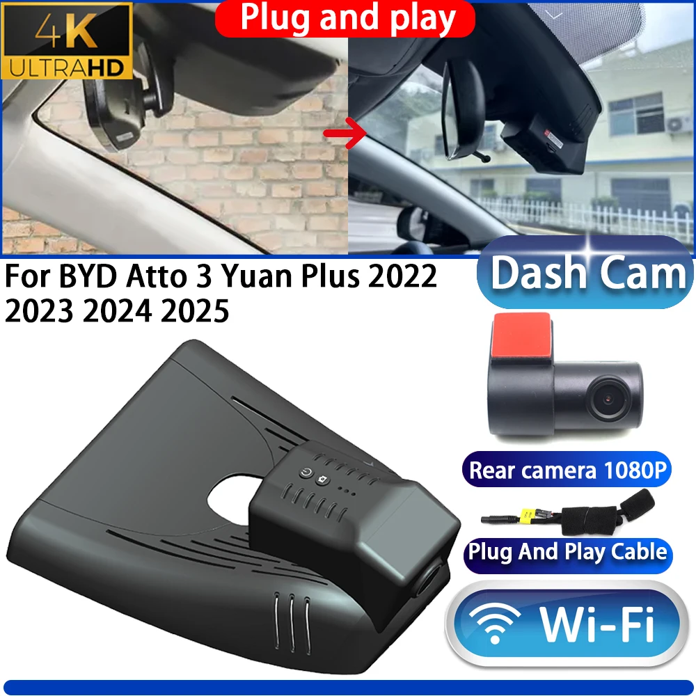 

HighCity For BYD Atto 3 Yuan Plus 2022 2023 2024 2025 Dash Cam Camera DVR 4K UHD 2160P Night Vision Plug And Play Video Recorder