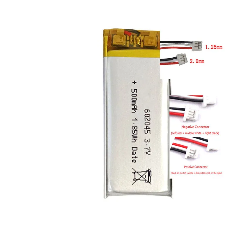 

Rechargeable 3.7V 500Mah 602045 JST 3Pin Li-Polymer Li Ion Battery For Power Bank Tablet Camera Mobile Power MP3 Charging