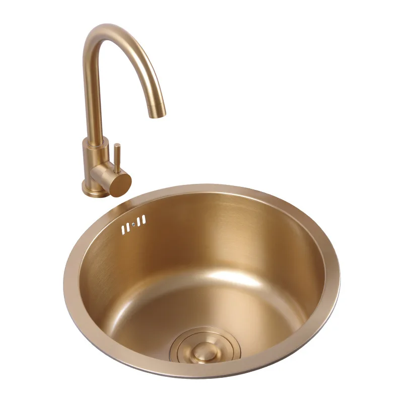 

Stainless steel, sink, gold washing basin, kitchen, single sink, bar, round washing basin.