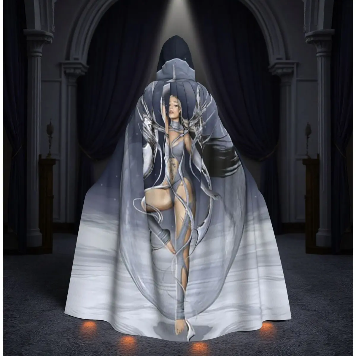 

Длинный плащ с капюшоном в стиле испанской индиго-синей расцветки, костюм ведьмы, средневековый костюм, косплей, накидка, плащ на Хэллоуин, унисекс для взрослых