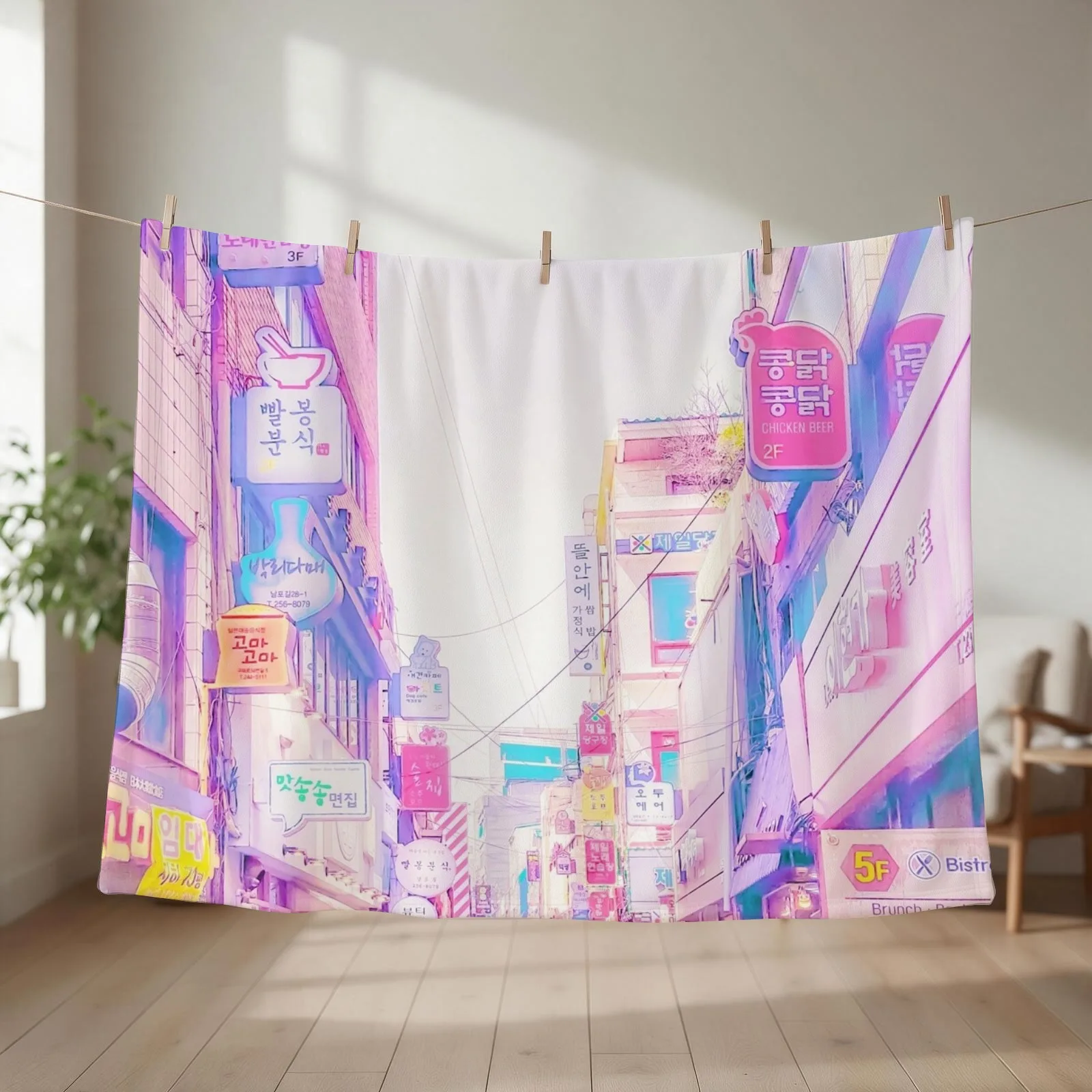 Anime Seoul (Vaporwave Edition) Throw Blanket couch cozy soft plush fuzzy picnic outdoor blanket