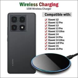 15W Fast Wireless Charger for Xiaomi 15 14 13 12 12S Pro Ultra/Xiaomi 14T Pro Wireless Charging Pad with Type-C Cable