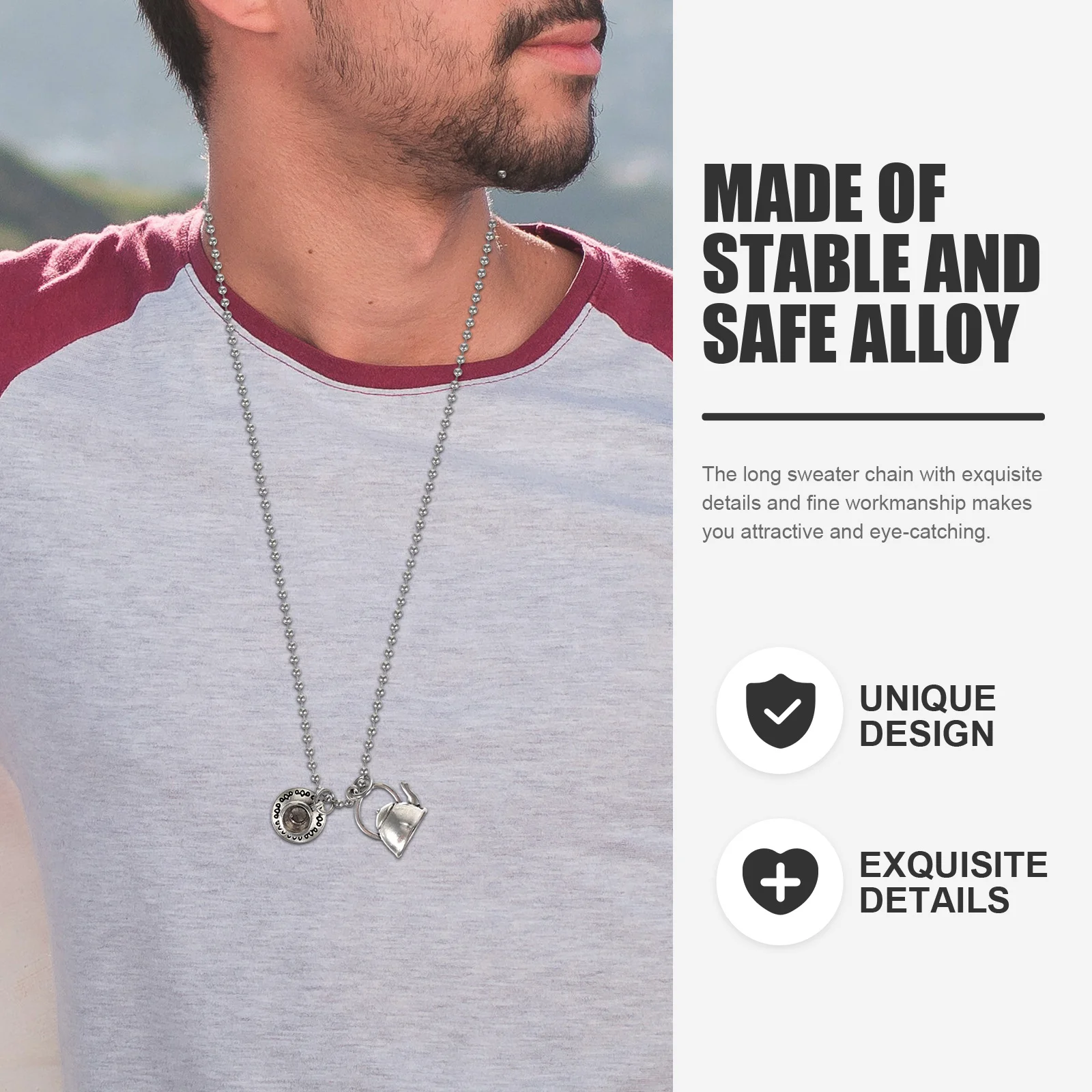 

Alloy Sweater Chain Long Vintage Pendant Necklace Coffee Cup Teapot Style Elegant Jewelry for Women Men Alloy Sweater Chain