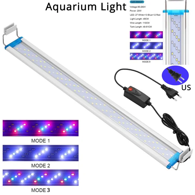 Lampa LED do akwarium, smukła, rozciągliwa, z klipsem, jasna lampa do akwarium, do uprawy roślin wodnych, wodoodporna, niebieska, dekoracyjne oświetlenie wodne, akcesoria.
