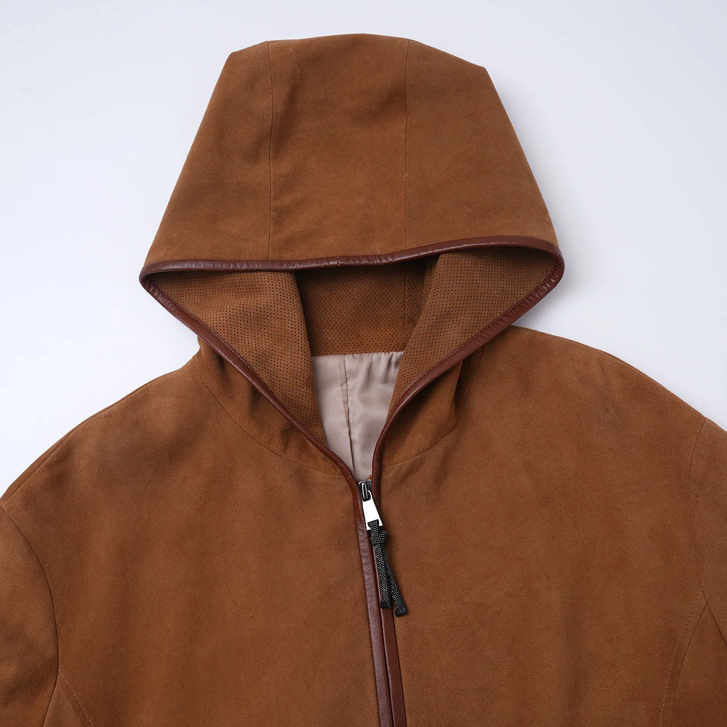 Modische, weiche, bequeme Langarmjacke aus Wildleder und Kaschmirleder mit Kapuze für Damen