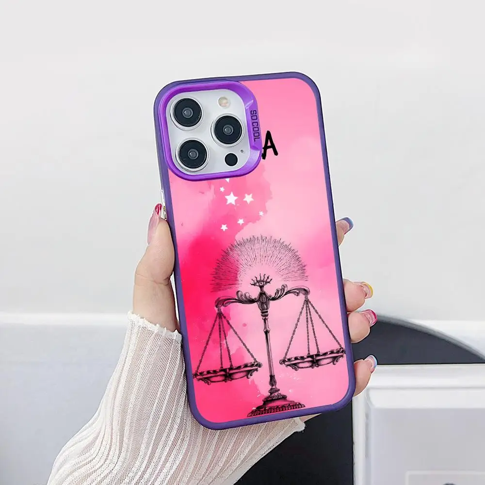 

Чехол для мобильного телефона «Знак зодиака» Libra для iPhone 17, 16, 15, 14, 13, 12, 11 X XR XS 8 7 Air Pro Max Plus, фиолетовый полупрозрачный чехол