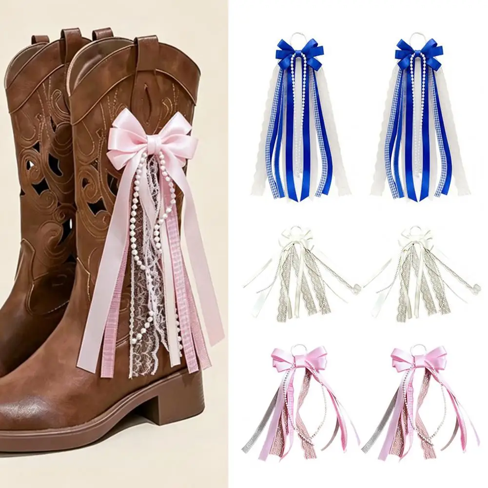 Western Boot Accessories Cowgirl Boot Charms with Pink Ribbon Bows Faux Pearls Lace Accessories Western Cowboy Boot for Women