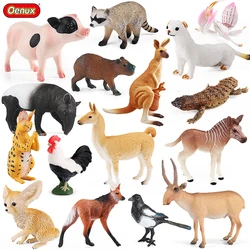 Oenux Wild Animals Simulation Raccoon Lizard Capybara Cock Horse Magpie Action Figure Model Figurines PVC Collection Kids Toy
