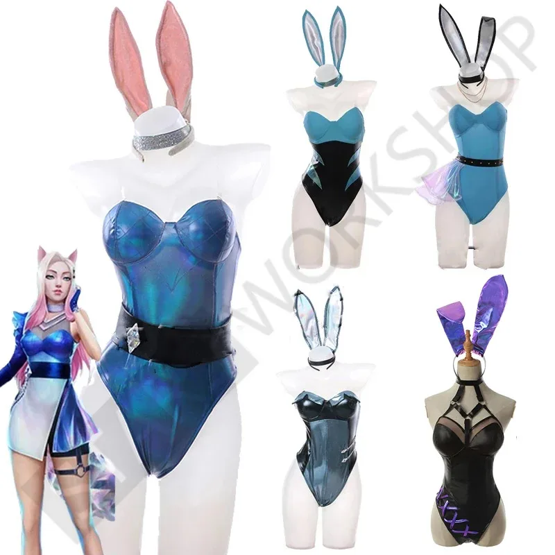 KDA Bunny Women Sexy Jumpsuits Girls Dresses Ahri/Evelynn/Akali/Seraphine Cosplay Costume Rabbit Ears Halloween Carnival Party