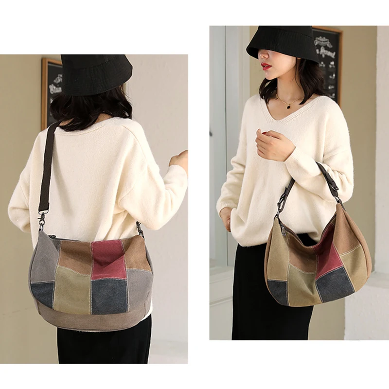 Women's Large Capacity Canvas Bag Fashion Handbag Crossbody Bag Shoulder Patchwork Bag for Ladies Daily Carrying