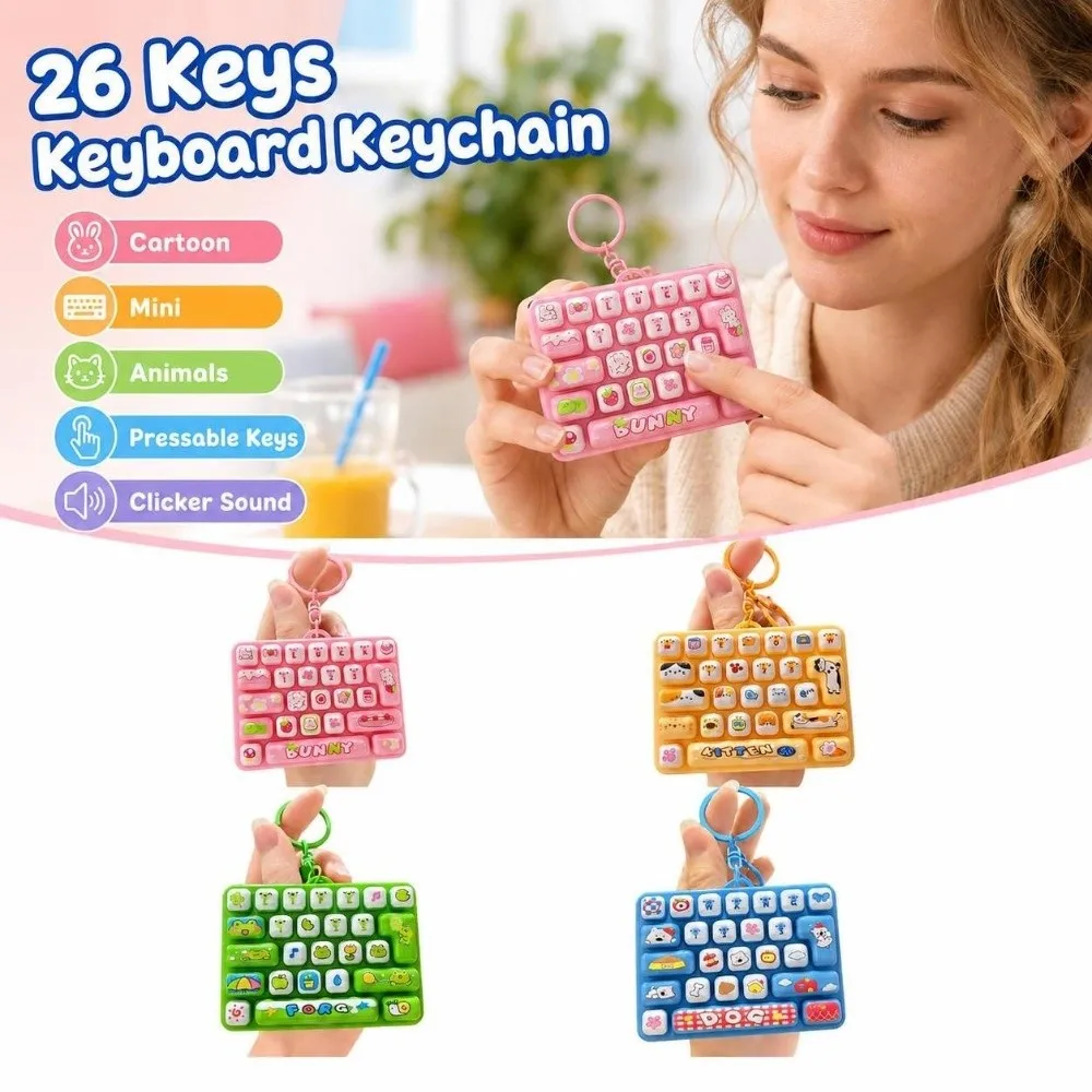 Cartoon 26 Keys Keyboard Keychain Mini Pressable Keys Keyboard Clicker Keychain Creative Relaxed Fingertip Button Keyring