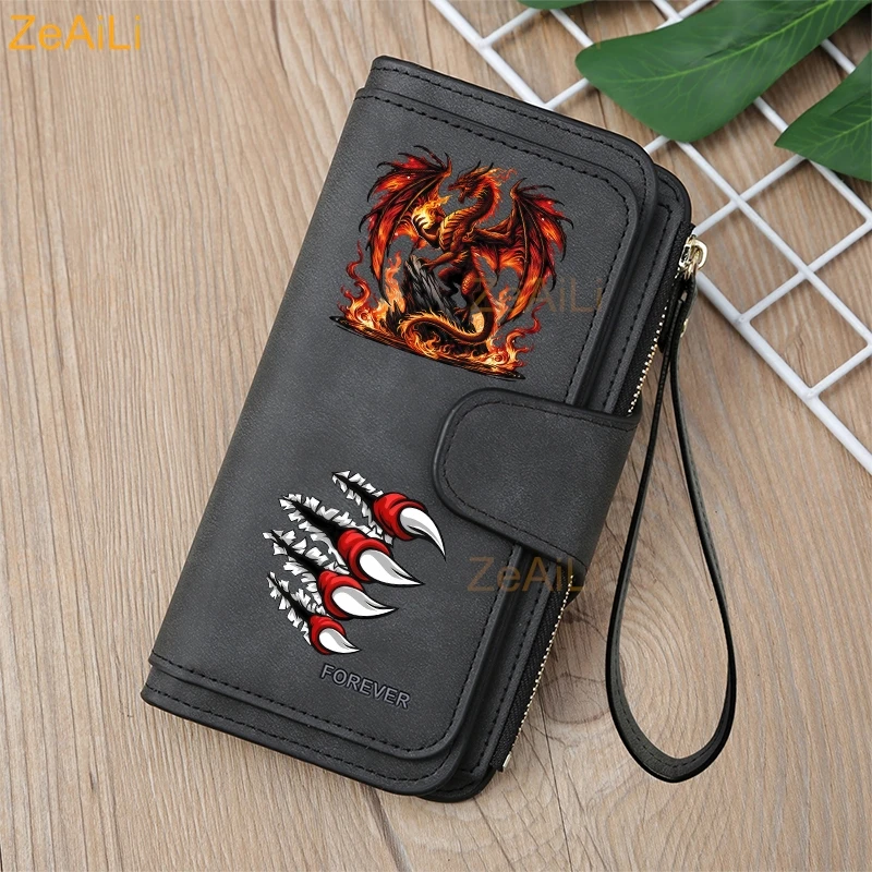 Fiery Red Dragon Dynamic Flame Paw Herren Damen Geldbörse mit langem Reißverschluss, Schnallenhandtaschen, Münzgeldbörse, Multi-Kartenhalter, Tasche mit großem Fassungsvermögen – Detail 11