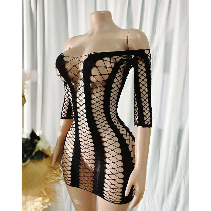 1PC 女性網タイツカバーアップビキニなしセクシーなランジェリーシースルー中空アウトボディコンドレス長袖ビーチウェア Qq578