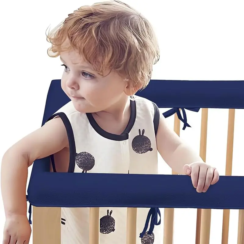 HOTA43T Crib Rail Covers Soft Mesh Protectors For Teething, Corner Guard Coverage Edges Straps For Full Size Crib