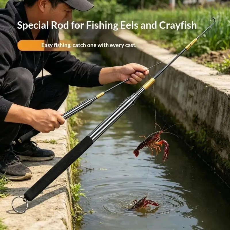 Telescopic Eel Fishing Hook 360 Degree Rotation Barbed Thread Long Pole Hook for Saltwater Freshwater Outdoor Fishing