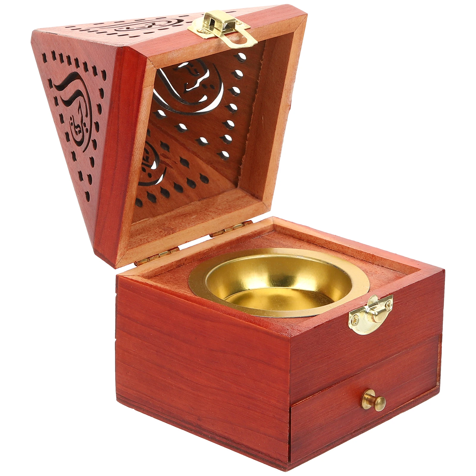 

Incense Burner Box Chinese Style Wooden Aluminum Alloy Aromatherapy Container Home Office Meditation Incense Storage Box Vintage