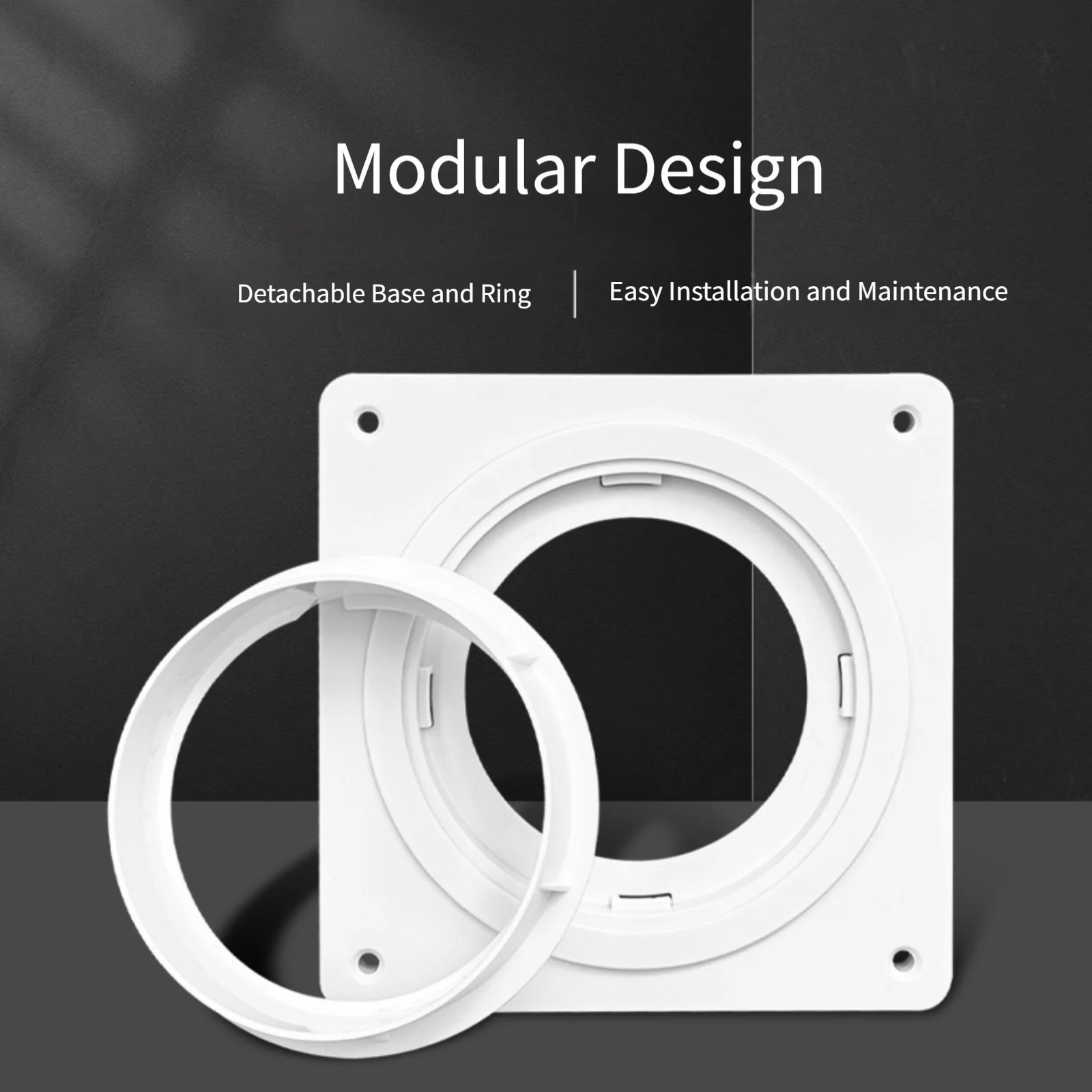 Square to Round ABS Flange Duct Adapter for AC For Ventilation Systems Featuring Detachable Clamp Ring Structure