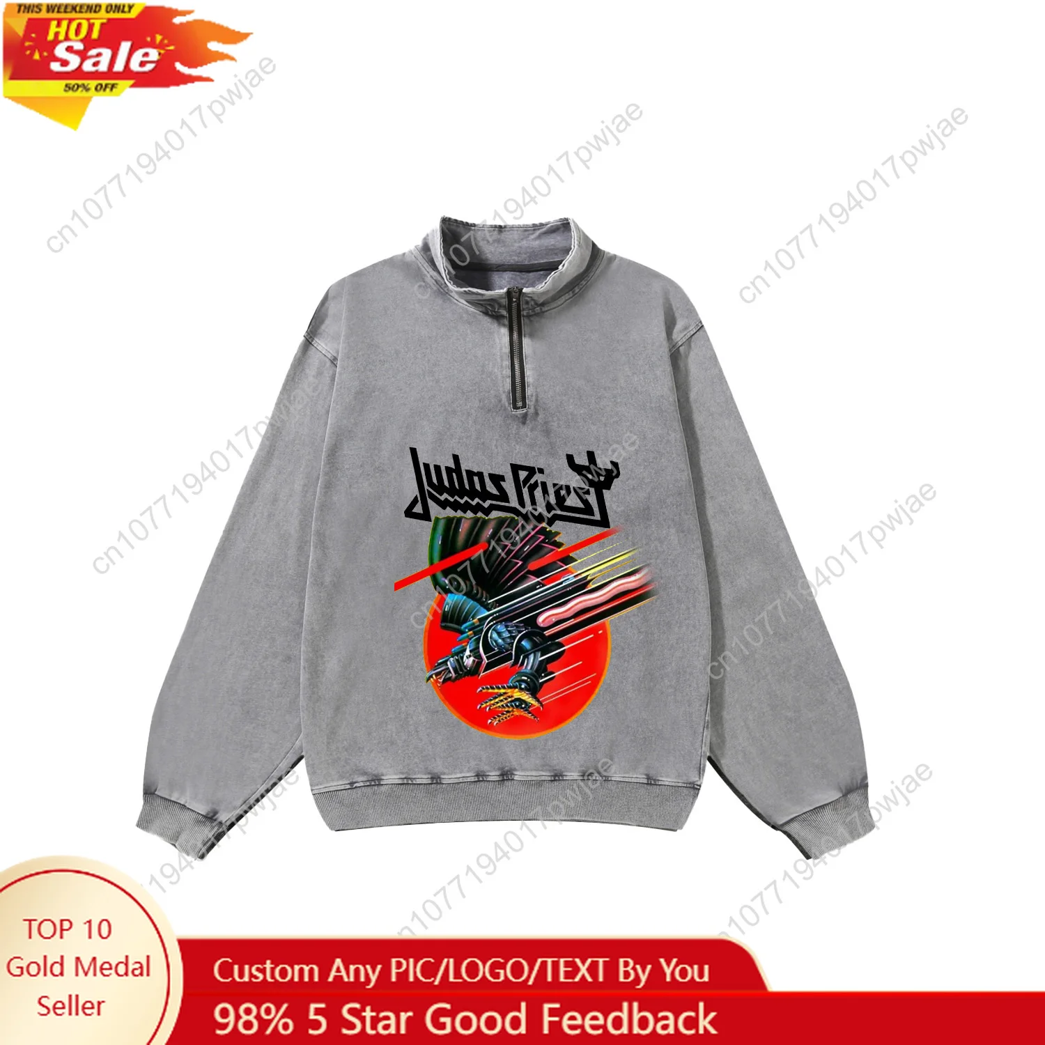 

Judas Priest Rock Band Custom Retro Sweatshirt Mans Womans Half Zipper Vintage Sweat Shirt Photo Custom Made Tops