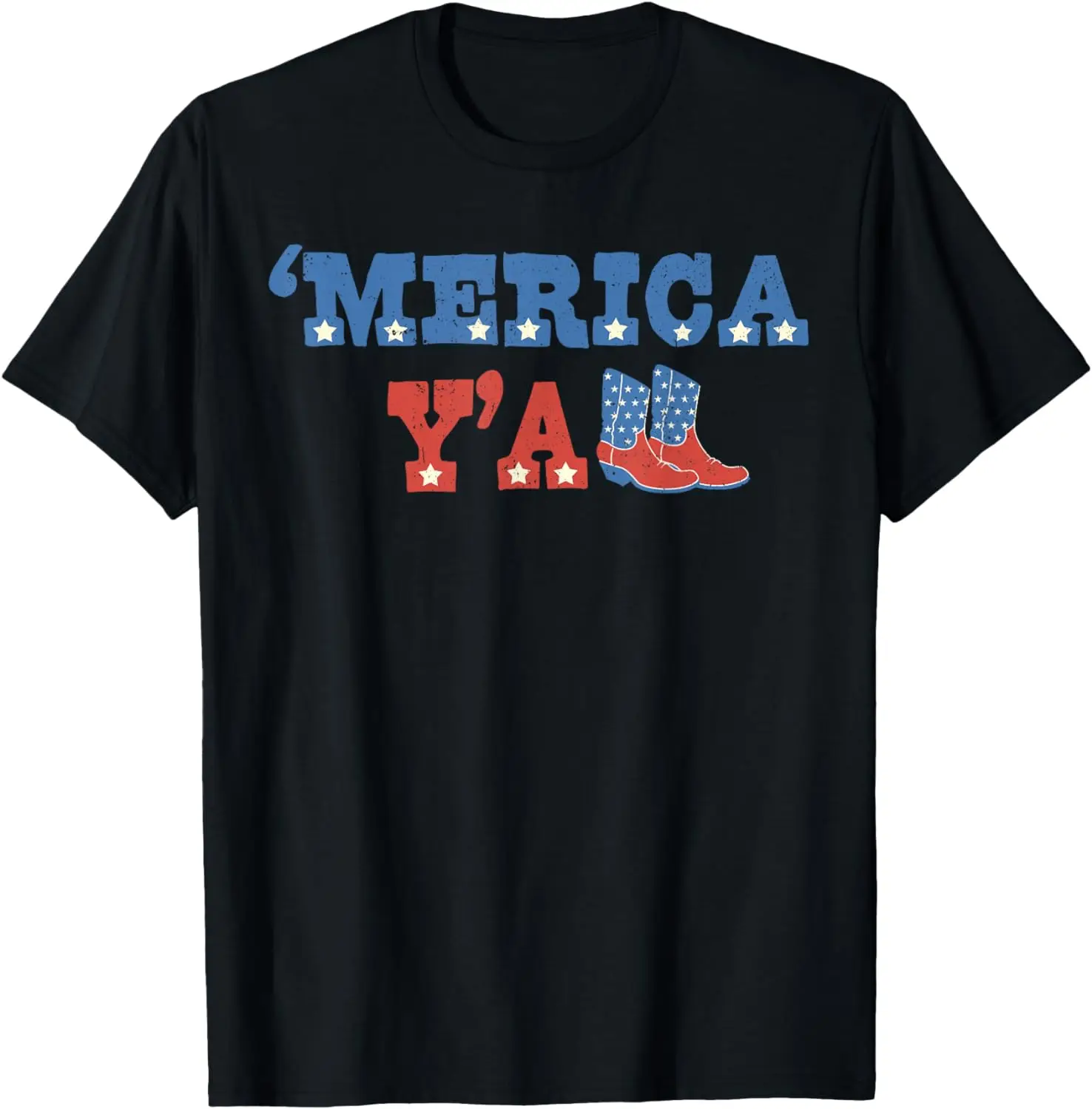 

Merica Y'all Retro 4th Of July Cowboy Cowgirl Western Howdy T-Shirt