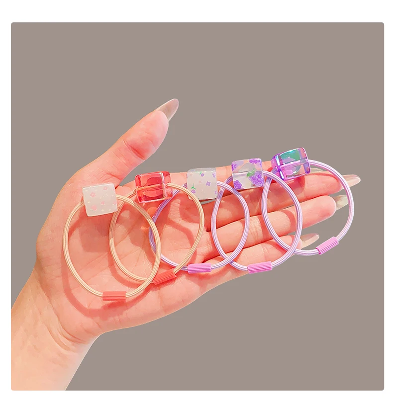 3 Teile/satz Kinder Nette Farben Acryl Cube Elastische Haar Bänder Baby Mädchen Schöne Scrunchies Gummibänder Kinder Haar Zubehör – Detail 4