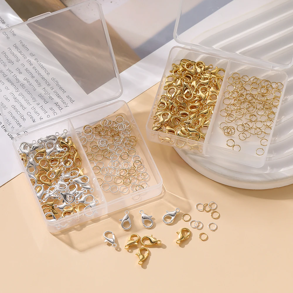 1 caixa/lote 2-grade 18k cor de ouro banhado a cobre fecho lagosta aberto conjuntos de anéis de salto para pulseira diy acessórios de fabricação de jóias