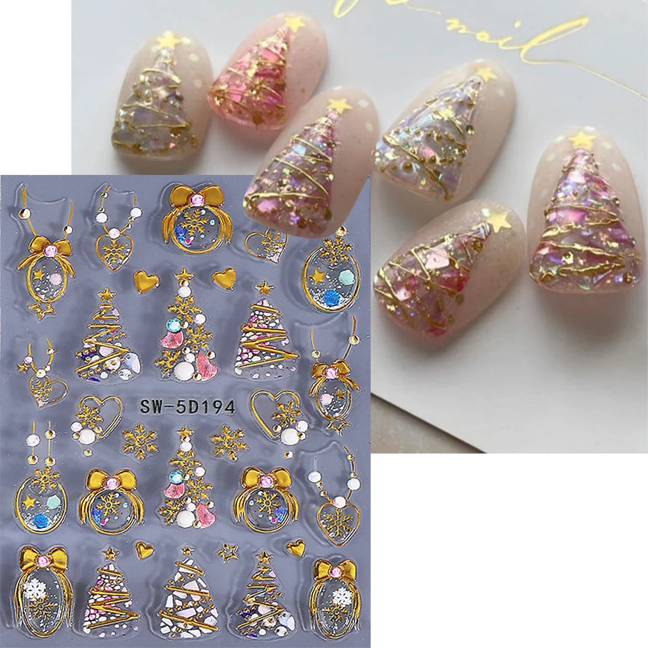 2/4 pezzi adesivi per unghie di Natale lampada in rilievo 5D palla albero di Natale fiocchi di neve arco decalcomanie per unghie cursori decorazione manicure di Capodanno