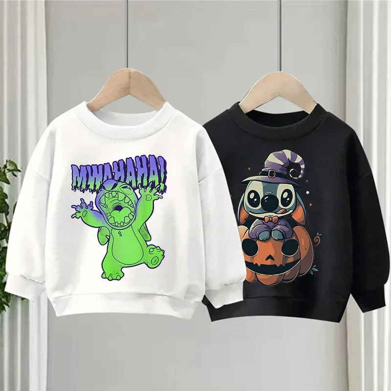 Stitch Halloween Kid Sweatshirts Children's Kawaii Pumpkin Pullover Cartoons Boy Girl Hoodies Casual Little Baby Hip Hop Clothes