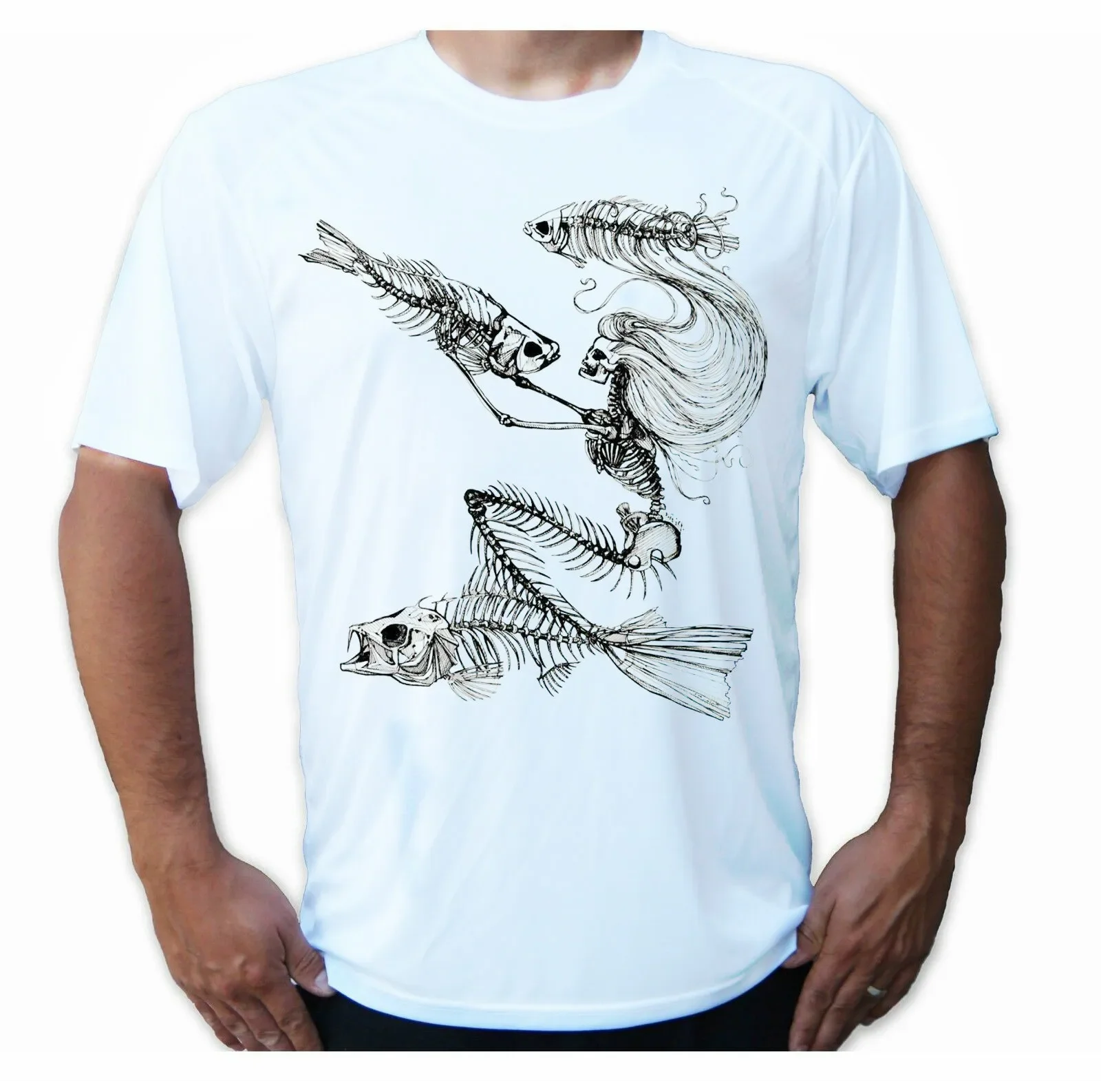 

Novelty Fish Bones Mermaid Skeleton T-Shirt 100% Cotton O-Neck Summer Short Sleeve Casual Mens T-shirt Size S-3XL