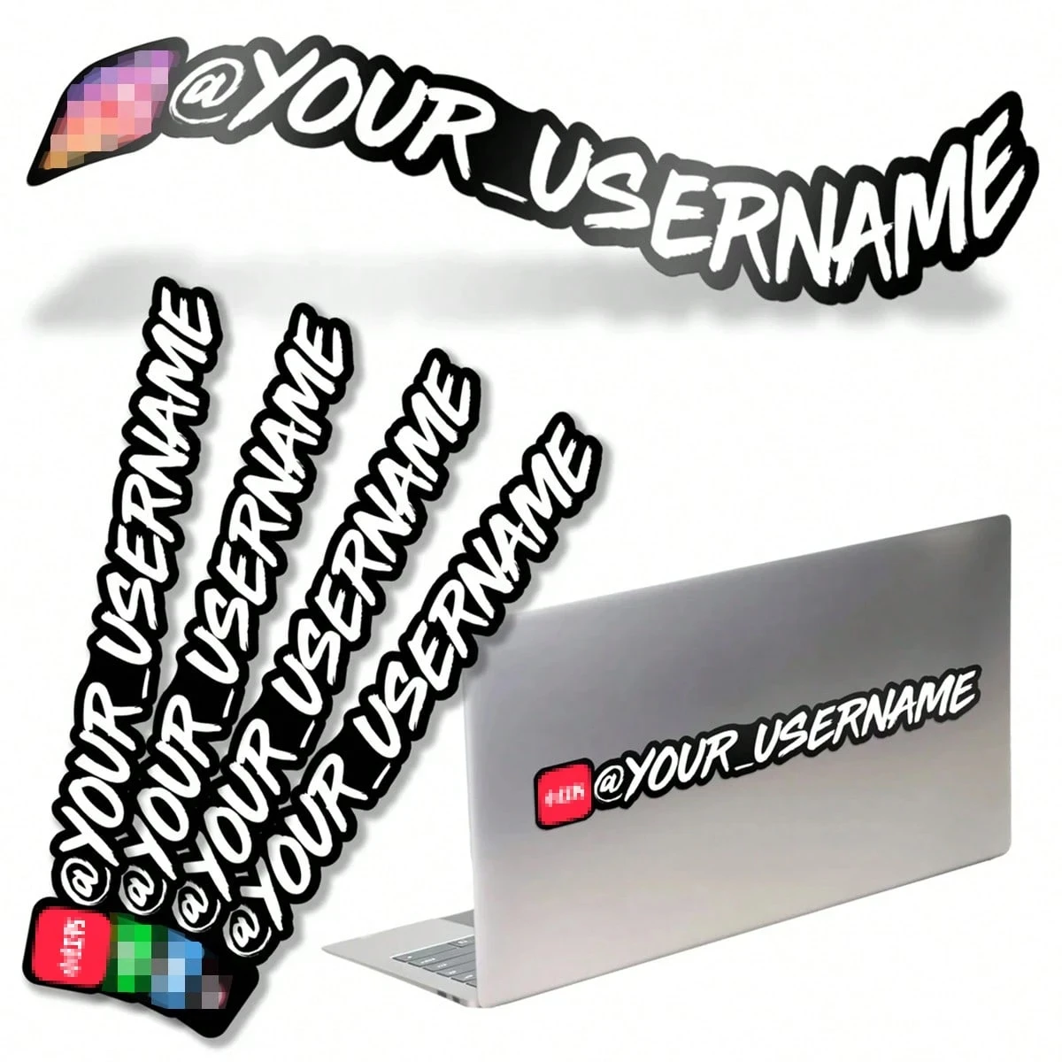 ملصقات موقع العنوان المخصص، اسم المستخدم، العلامة التجارية، ملصقات السيارات بشعار الوسائط الاجتماعية، شخصية لك! خيارات الخط/اللون/الشعار #1