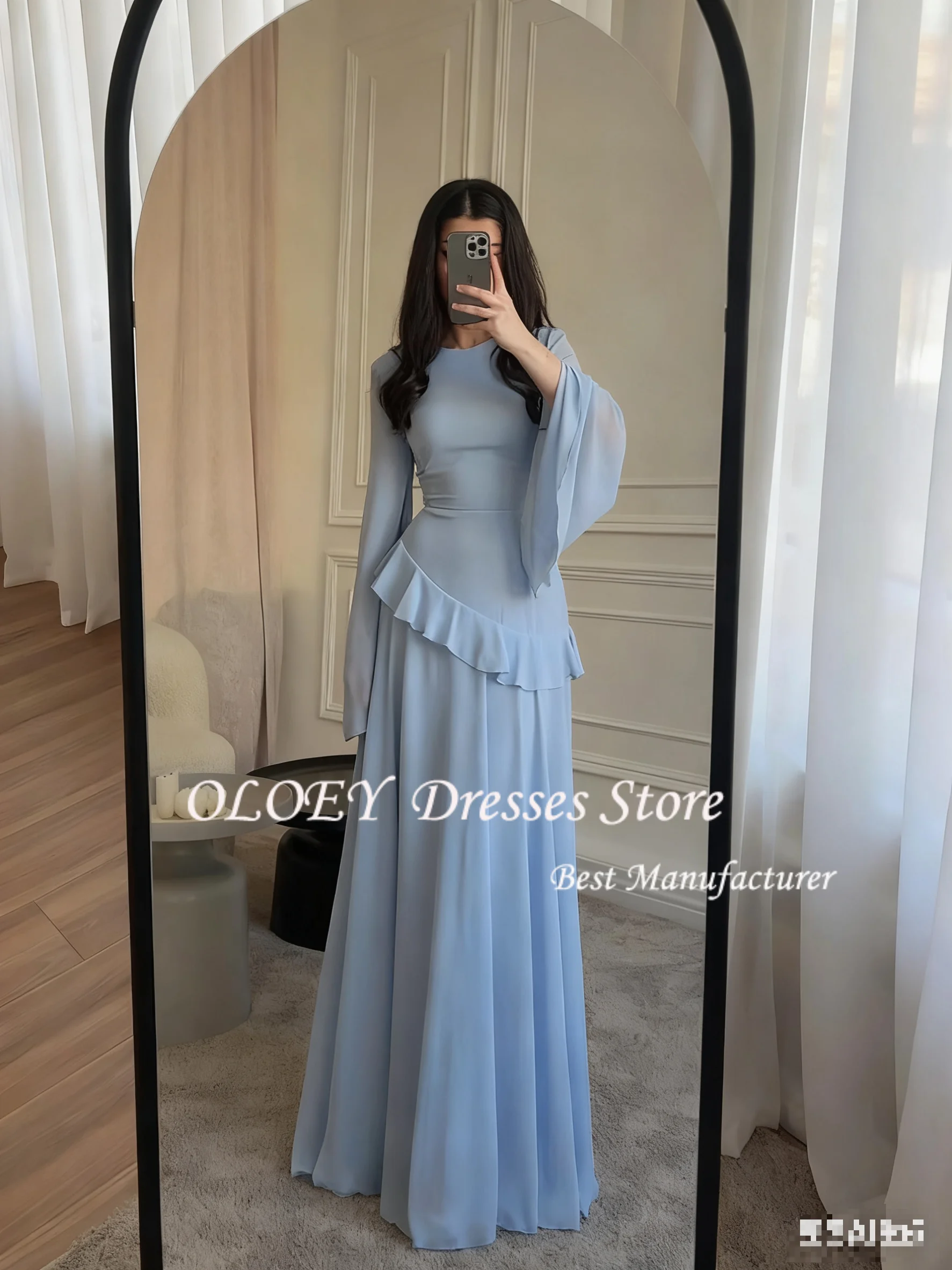 فساتين سهرة شيفون من OLOEY صيفية للنساء بأكمام مضيئة مكشكشة للحفلات فستان أنيق مخصص للمناسبات الخاصة