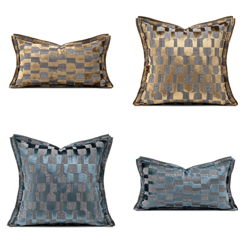 

Bronze Color Pillows Modern Geometric Blue Cushion Case Luxury Art Square Decorative Pillow Cover For Sofa Chair Home Decoration