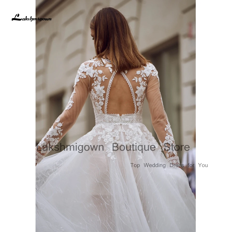 Lakshmigown Floral High Low Beach Wedding Dress Vestidos Novia 2023 Civil Bridal Lace Boho Wedding Gowns Open Back