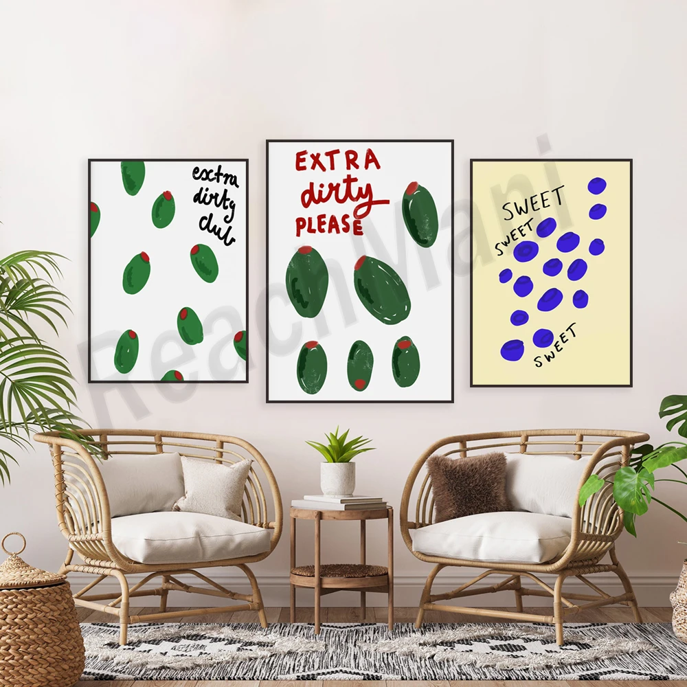 Fruit market blueberry illustration, fruits and vegetables, olives, martini olives, bar cart decoration, modern kitchen poster